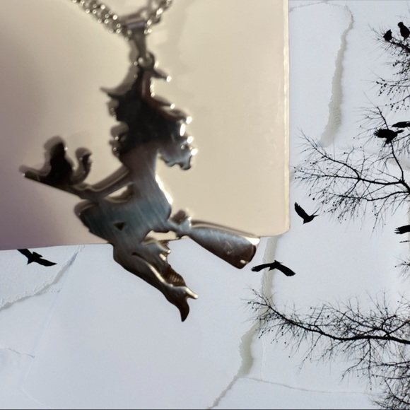 Vintage Witch Broom Cat Stainless Steel Necklace - Picture 16 of 16